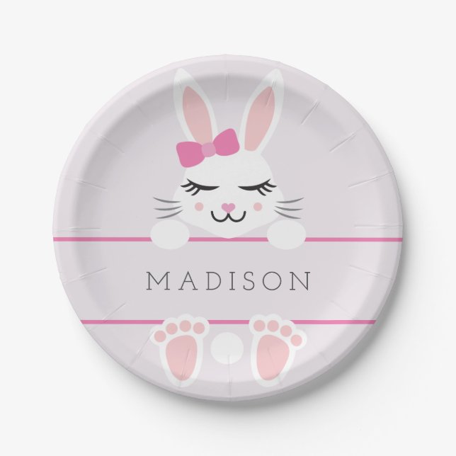 Sweet Baby Girl Bunny Personalized Paper Plates (Front)