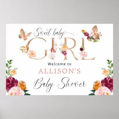 Sweet Baby Girl butterfly baby shower welcome sign