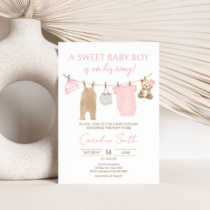 Sweet Baby Girl Clothesline Baby Shower Invitation