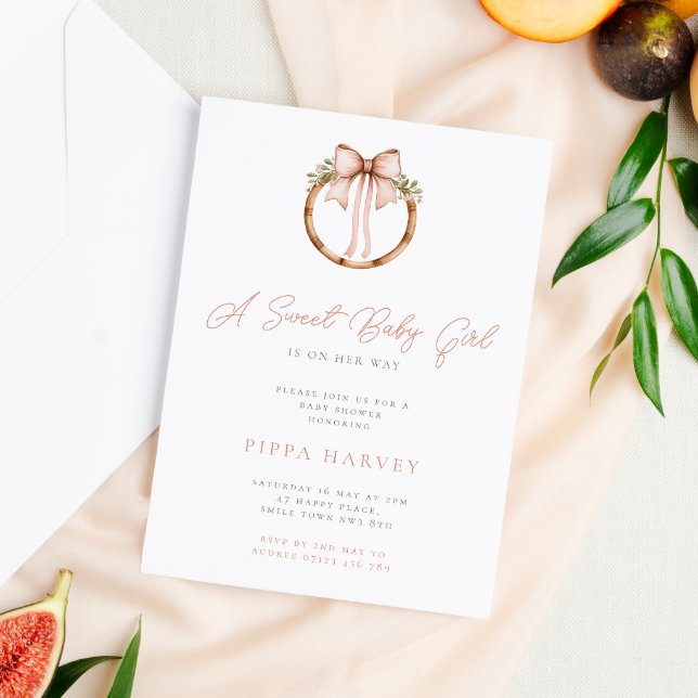 Sweet Baby Girl Coquette Bow & Hoop Baby Shower Invitation (Creator Uploaded)