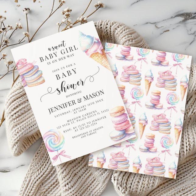 Sweet Baby Girl Cute Pastel Candy Baby Shower Invitation (Creator Uploaded)