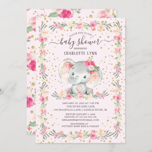 Sweet Baby Girl Elephant Baby Shower Invitation