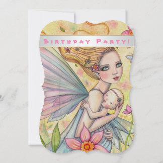Sweet Baby Girl Fairy First Birthday Party Invitation