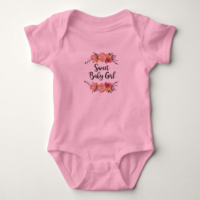Sweet Baby Girl Floral Garden Painting Baby Bodysuit (Front)