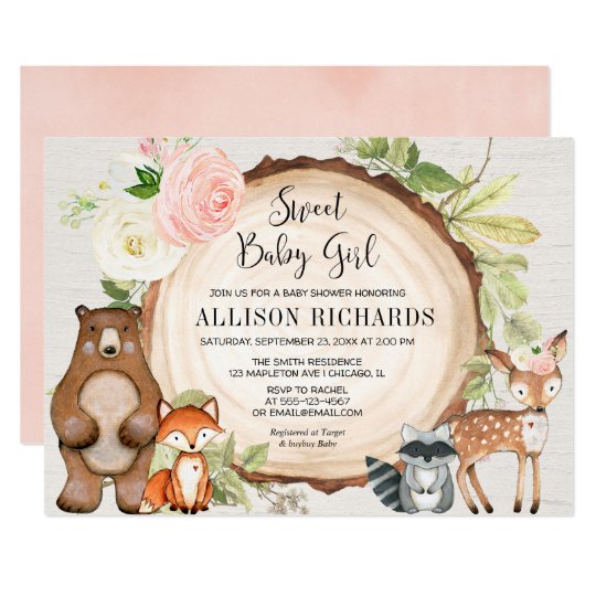 Sweet Baby Girl Floral Rustic Woodland Baby Shower Invitation