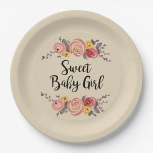 Sweet Baby Girl Flower Painting Paper Plates
