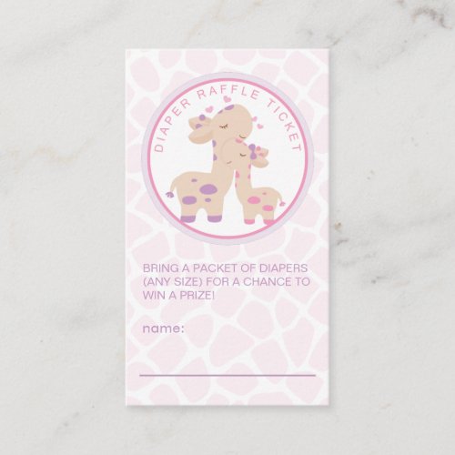 Sweet Baby Girl Giraffe Baby Shower Diaper Raffle Enclosure Card
