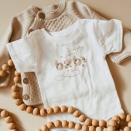 Sweet baby girl gold letters baby shower baby bodysuit