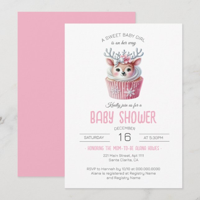 Sweet Baby Girl Is On Her Way Cupcake Baby Shower Invitation (Front/Back)