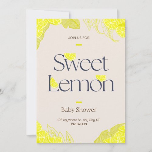 Sweet Baby Girl Lemon Watercolor Girl Baby Shower  Invitation