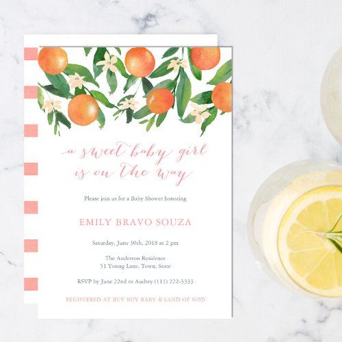 Sweet Baby Girl On The Way citrus Baby Shower Invitation