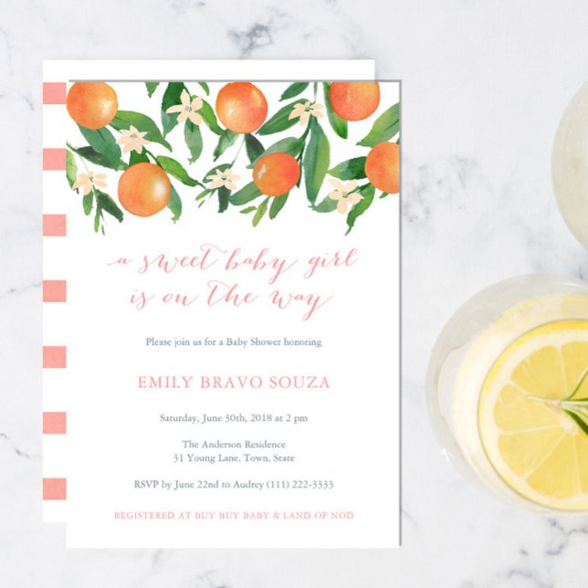 Sweet Baby Girl On The Way citrus Baby Shower Invitation (Creator Uploaded)