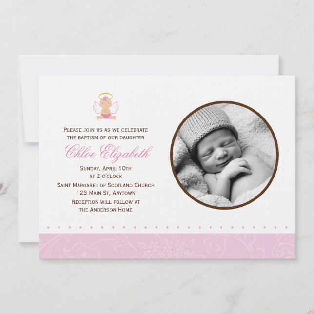 Sweet Baby Girl Photo Baptism Invitation (Front)