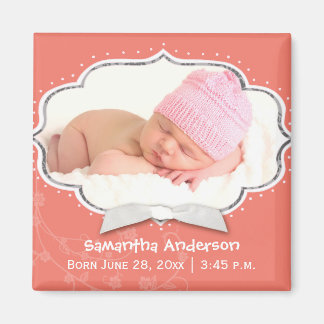 Sweet Baby Girl Photo Birth Announcement Magnets
