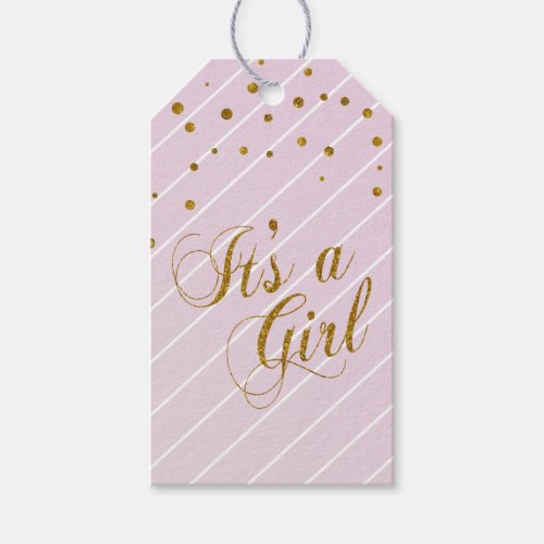 Sweet Baby Girl Pink and Gold Confetti Gift Tags