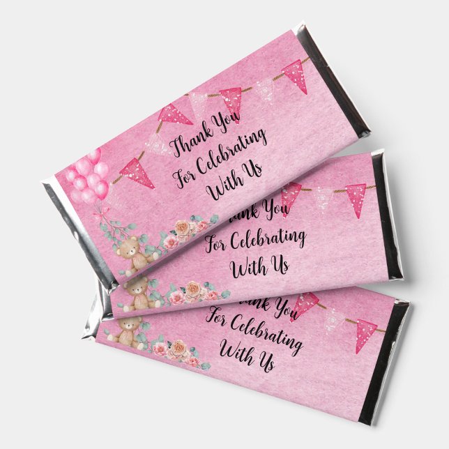Sweet Baby Girl Pink Balloon Eucalyptus Candy Wrap Hershey Bar Favors (Creator Uploaded)