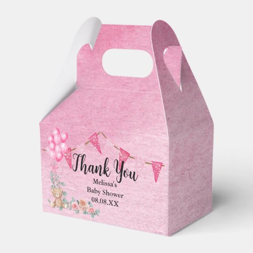 Sweet Baby Girl Pink Balloon Eucalyptus Custom Favor Boxes