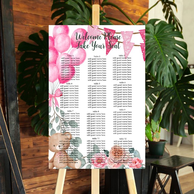 Sweet Baby Girl Pink Balloon Seating Chart Foam Board (Creator Uploaded)