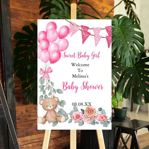 Sweet Baby Girl Pink Balloon Welcome Sign 