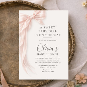 Sweet Baby Girl Pink Bow Baby Shower Invitation