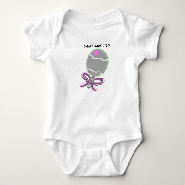 Sweet Baby Girl Pink Bow Rattle T-Shirt Baby Bodysuit (Front)