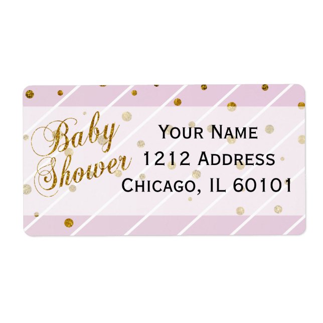 Sweet Baby Girl Pink & Gold Confetti | Baby Shower Label (Front)