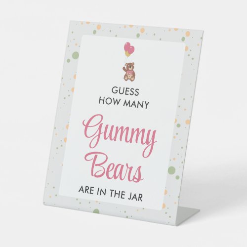 Sweet Baby Girl Shower Gummy Bear Guessing Game Pedestal Sign