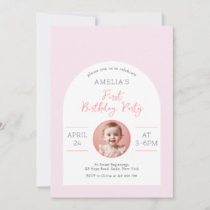 Sweet Baby Girl Soft Pink First birthday Party Invitation