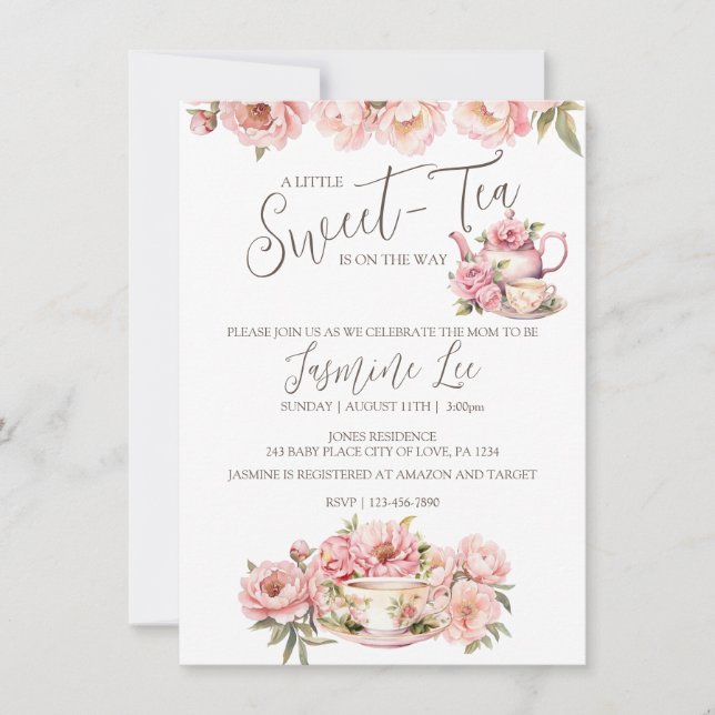 Sweet Baby Girl Tea Party Baby Shower Invitation (Front)