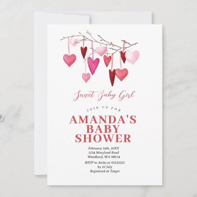 Sweet Baby Girl Valentine Balloon Baby Shower Invitation (Front)