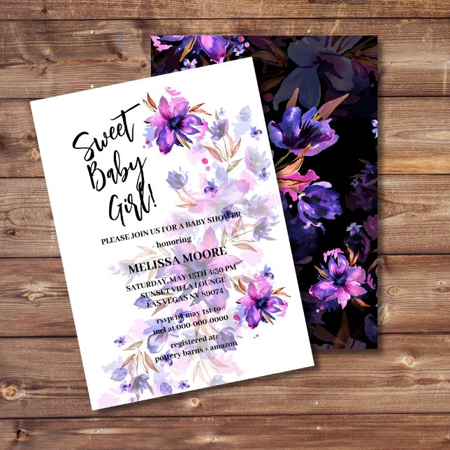 Sweet baby girl vibrant purple pink flower invitation (Creator Uploaded)