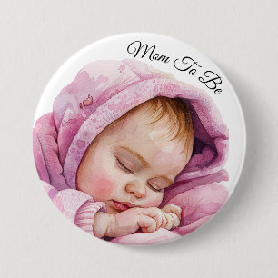 Sweet Baby Girl Watercolor Expectant Mom to Be Button