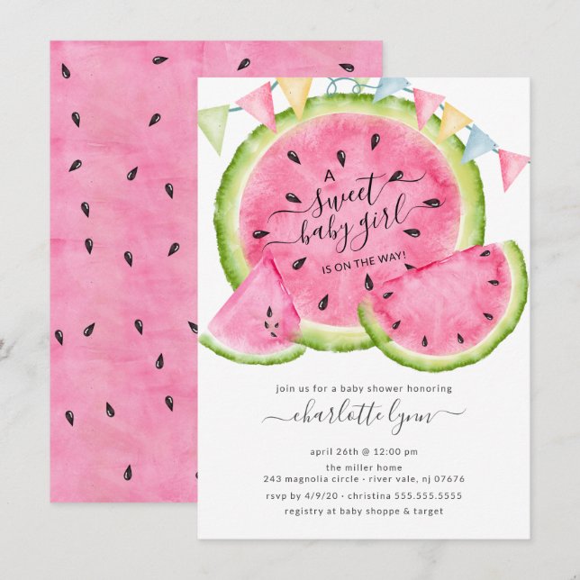 Sweet Baby Girl Watermelon Baby Shower Invitation (Front/Back)