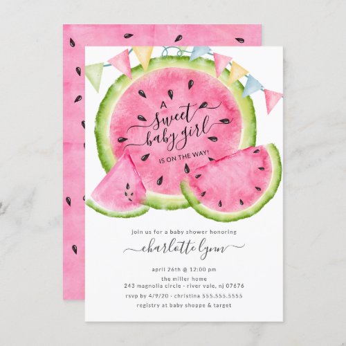 Sweet Baby Girl Watermelon Baby Shower Invitation