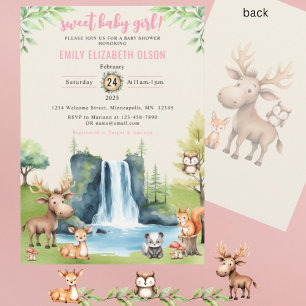 Sweet Baby Girl Woodland Animals Waterfall Shower Invitation