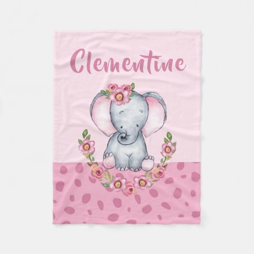 Sweet Baby Girls Elephant Floral Animal Print Fleece Blanket