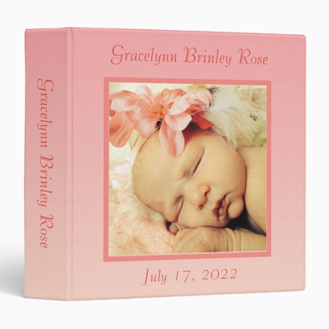 Sweet Baby Girl's First Photo Album Personalized 3 Ring Binder (Front/Spine)