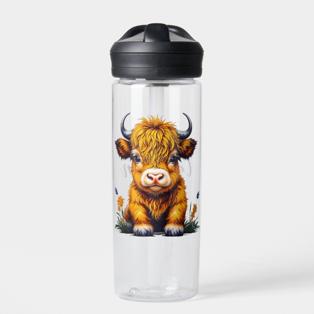 Sweet Baby Highland Cow Personalized Water Bottle (Front)