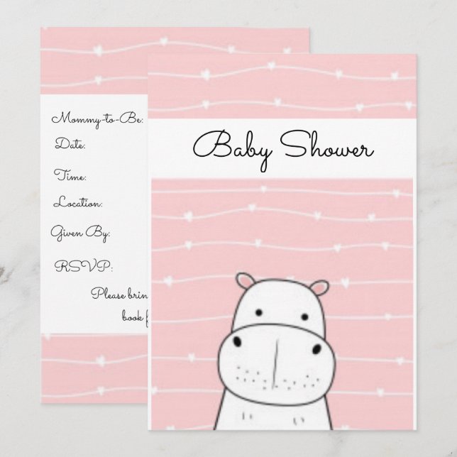 Sweet Baby Hippo Baby Shower Invitation (Front/Back)
