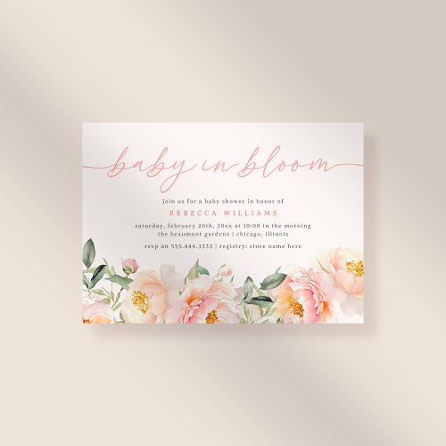Sweet Baby In Bloom Pink Flowers Girl Baby Shower Invitation