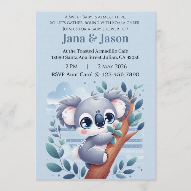 Sweet Baby Koala  Invitation (Front)