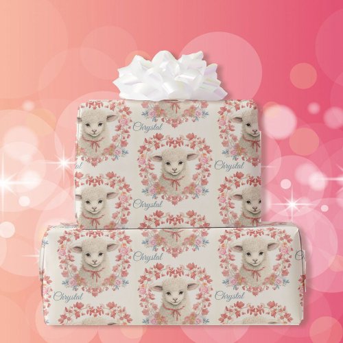 Sweet Baby Lamb Add Childs Name Spring Wrapping Paper