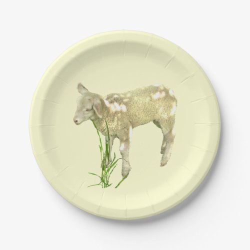 Sweet Baby Lamb on Yellow 7 inch Paper Plate
