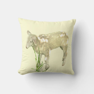 Sweet Baby Lamb on Yellow Outdoor Pillow