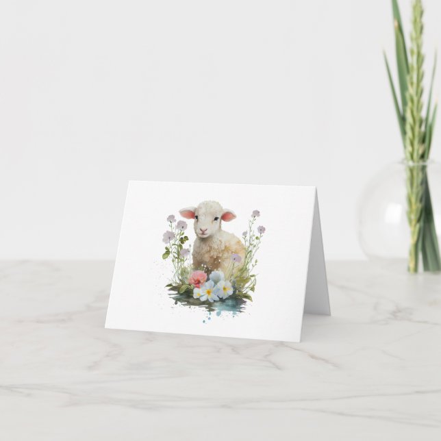 Sweet Baby Lamb with Flowers BLANK  Card (Front)