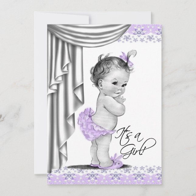 Sweet Baby Lavender and Gray Baby Shower Invitation (Front)
