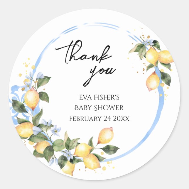Sweet Baby Lemon Baby Shower Thank You Sticker (Front)