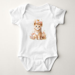 Sweet Baby Lion Lioness Cub with Flowers  Baby Bodysuit