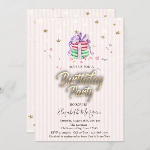 Sweet Baby Macarons Stars  Birthday Party Invitation