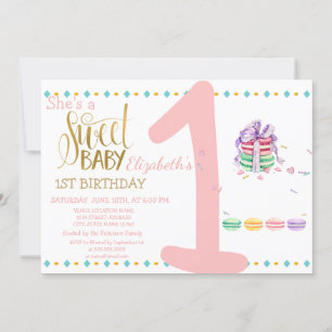 Sweet Baby Macarons Striped Birthday Invitation